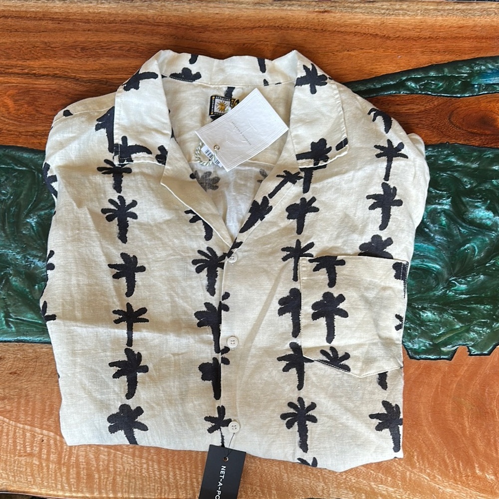 Cream and Black Button Down Shirt with Striking Pattern